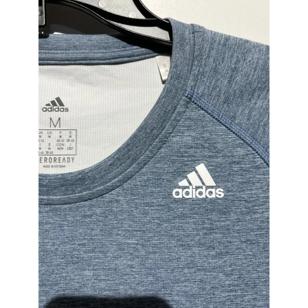 Adidas Aeroready Mens Training T-Shirt Heathered Blue Raglan Gym Top Size M